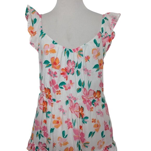 J Crew Factory Floral Midi Dress Womens Size Small White Flutter Sleeve Tiered - Picture 2 of 14